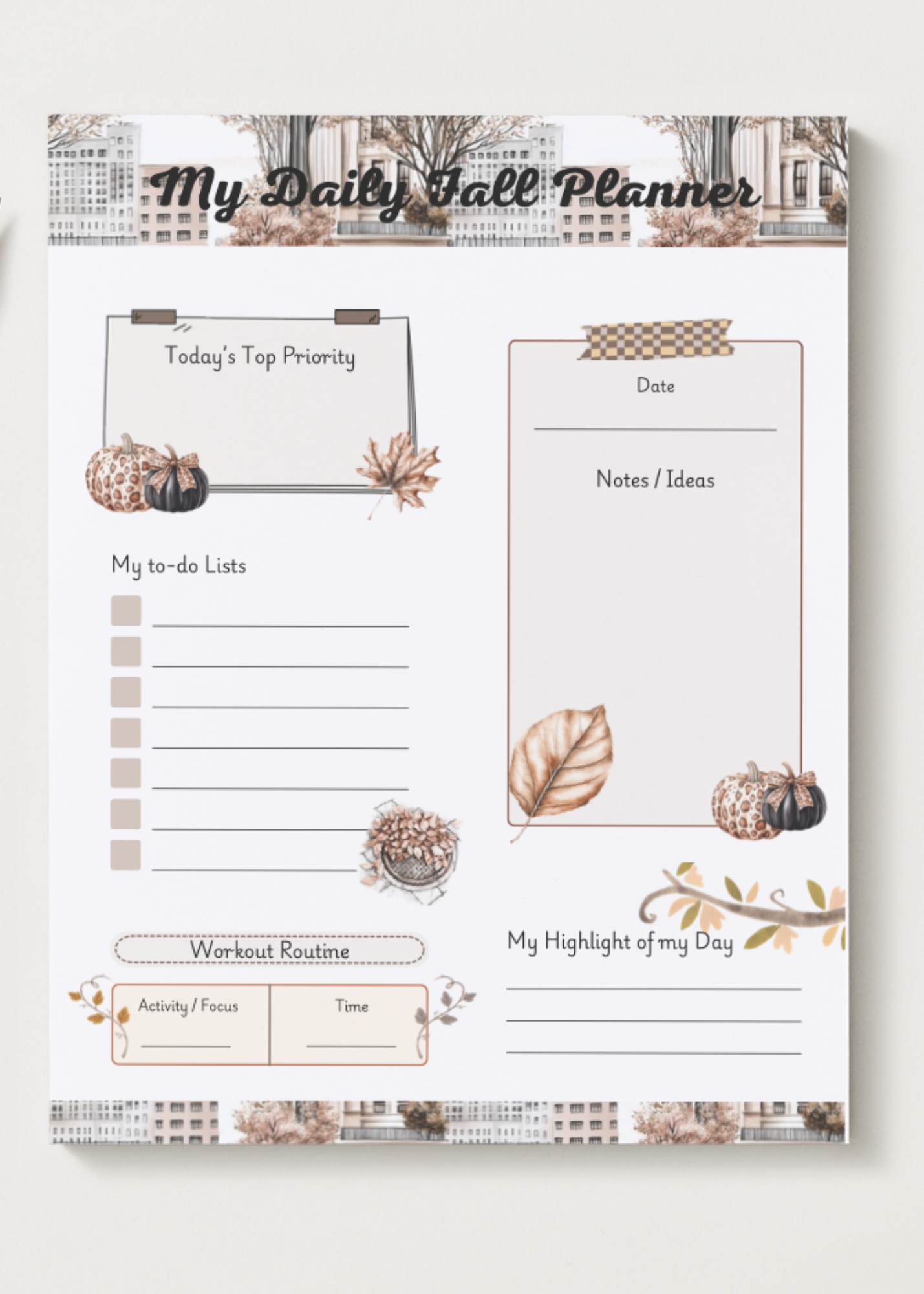 FALL IN THE CITY DAILY PLAN NOTEPADS