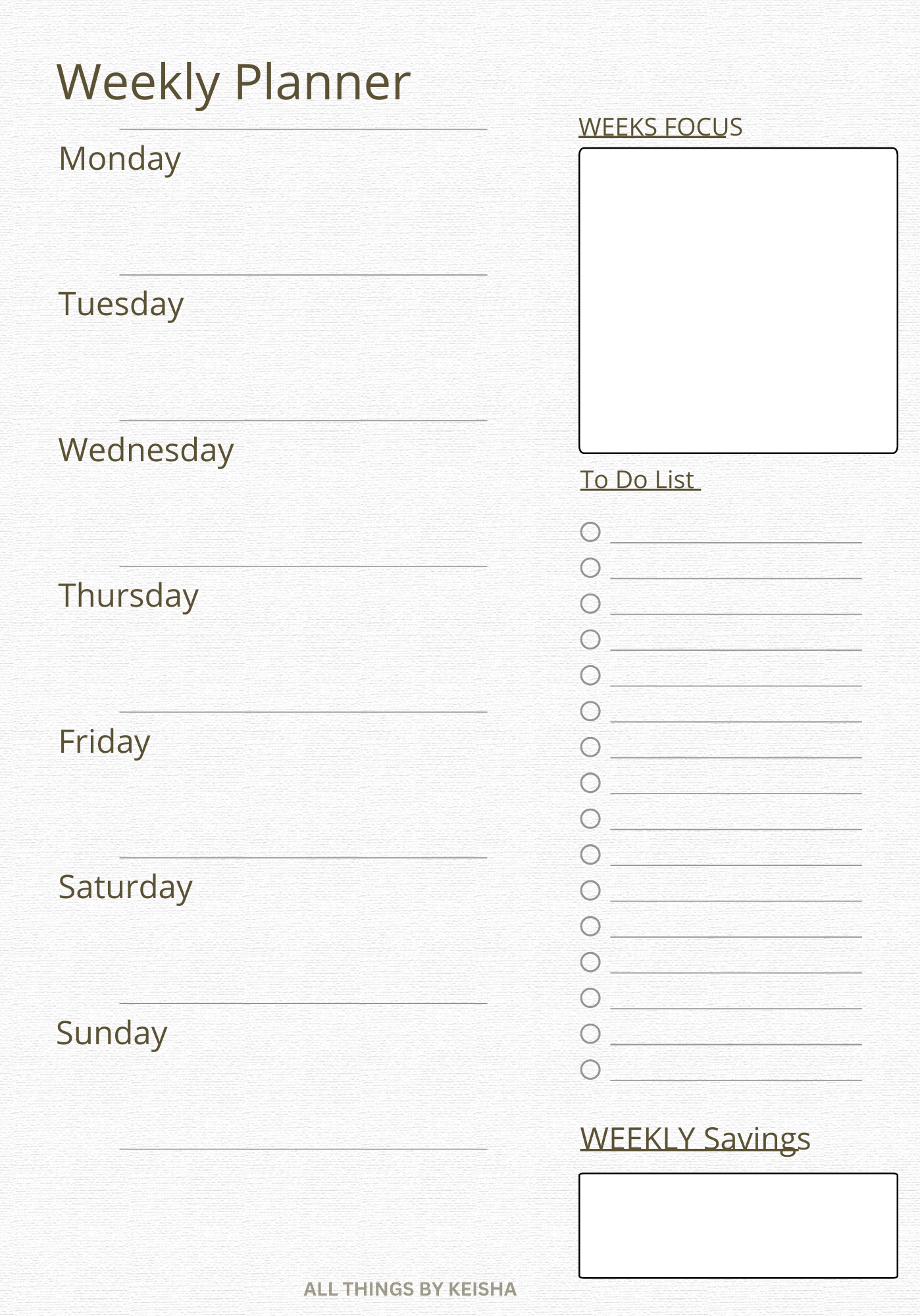 A5 WEEKLY PLANNER INSERTS