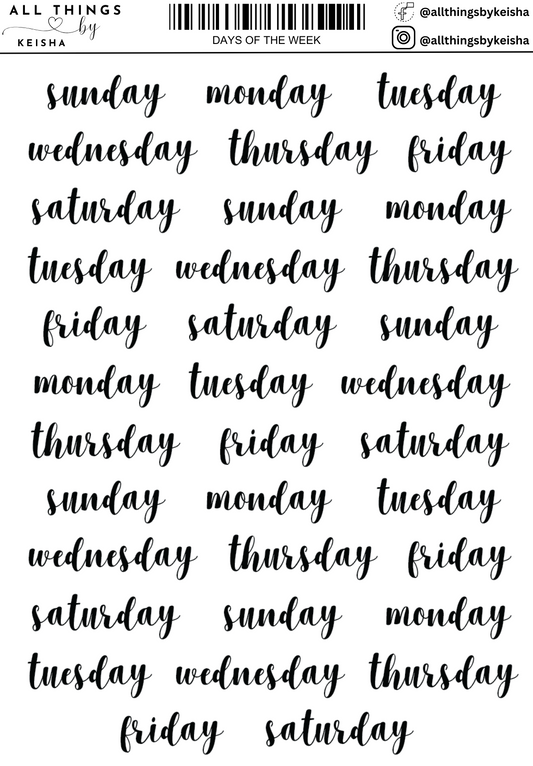 DAYS OF THE WEEK SCRIPT STICKERS