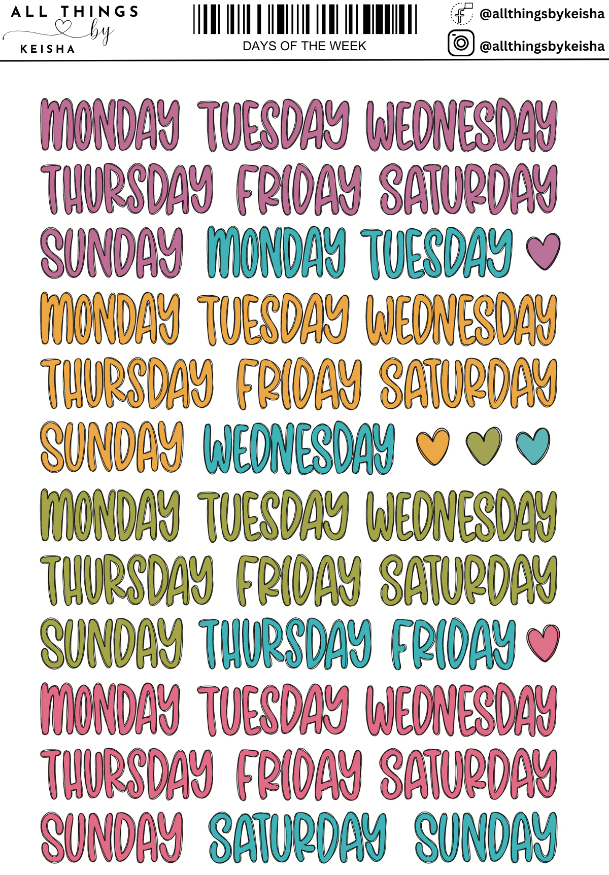 DAYS OF THE WEEK SCRIPT STICKERS