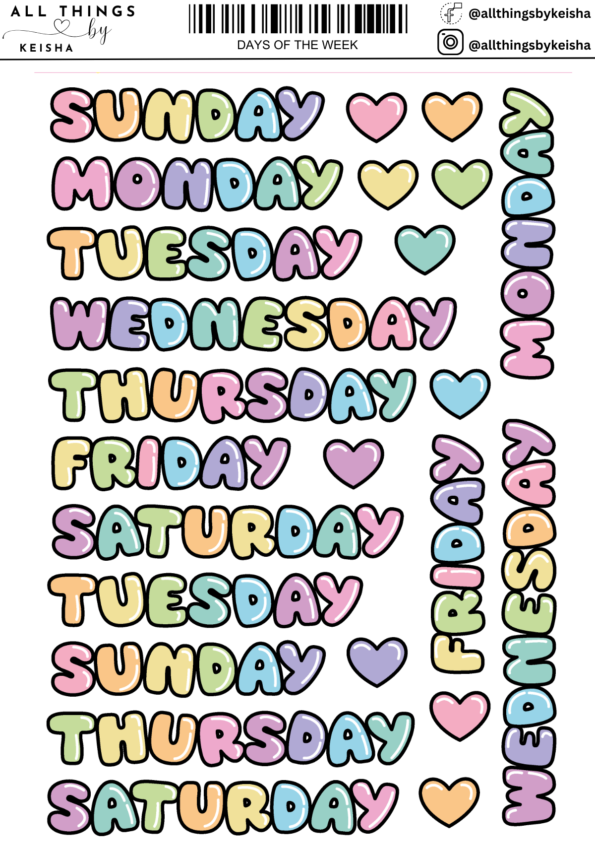 DAYS OF THE WEEK SCRIPT STICKERS