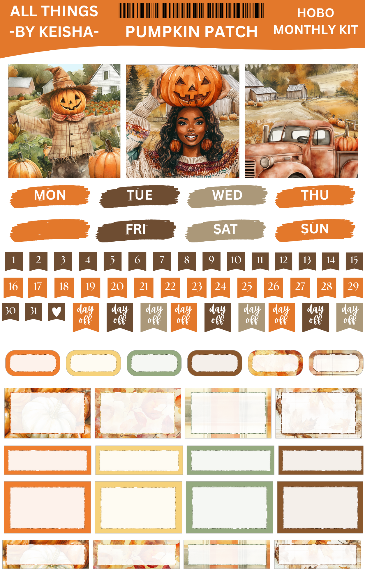 PUMPKIN PATCH MONTHLY HOBO KIT  (SET OF 2 SHEETS)