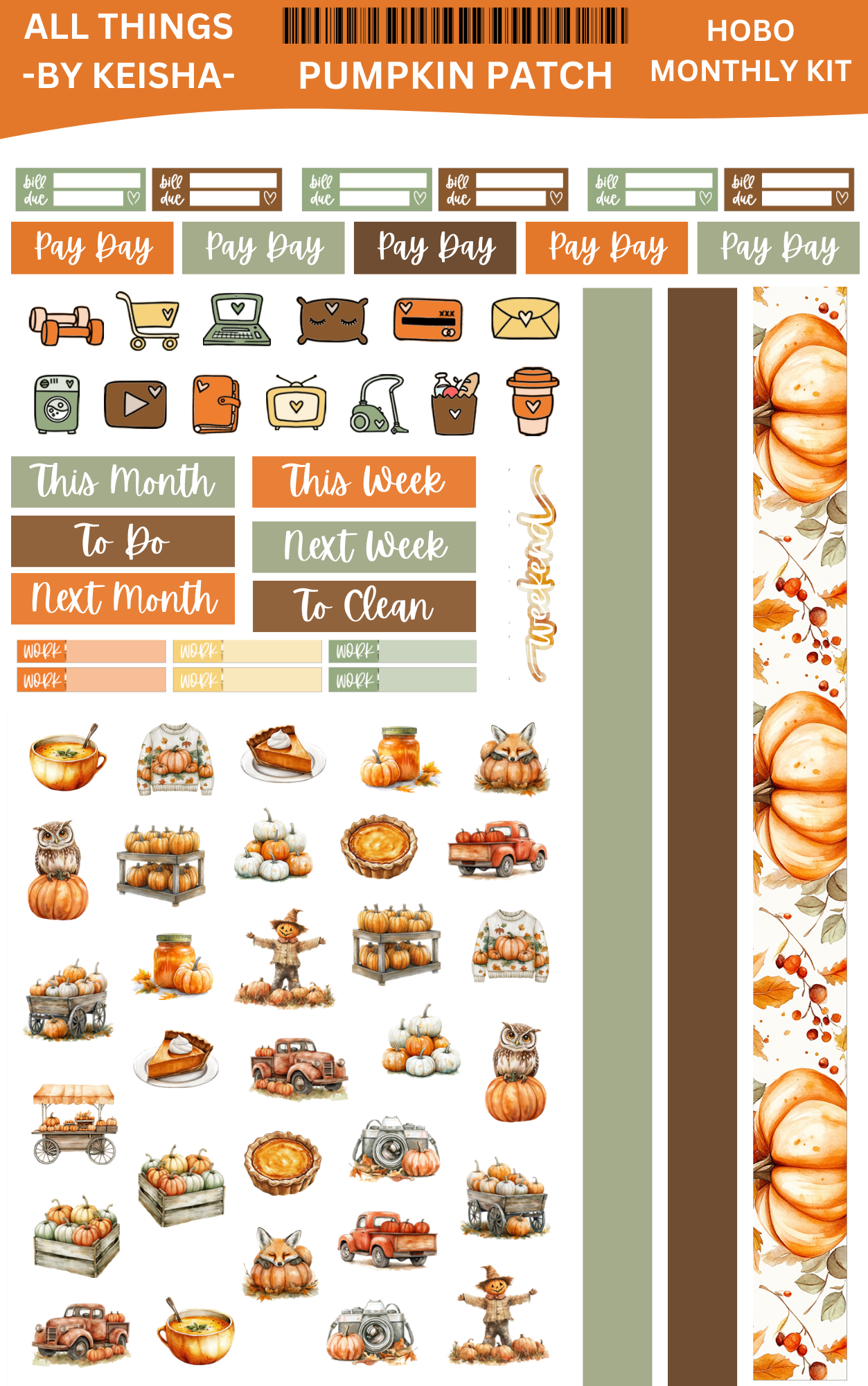 PUMPKIN PATCH MONTHLY HOBO KIT  (SET OF 2 SHEETS)