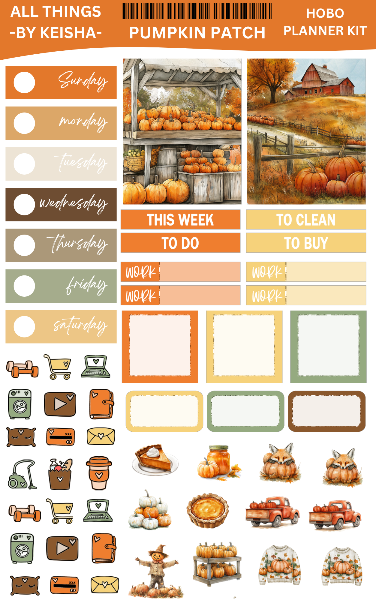 PUMPKIN PATCH PLANNER HOBO STICKERS (SET OF 2 SHEETS)