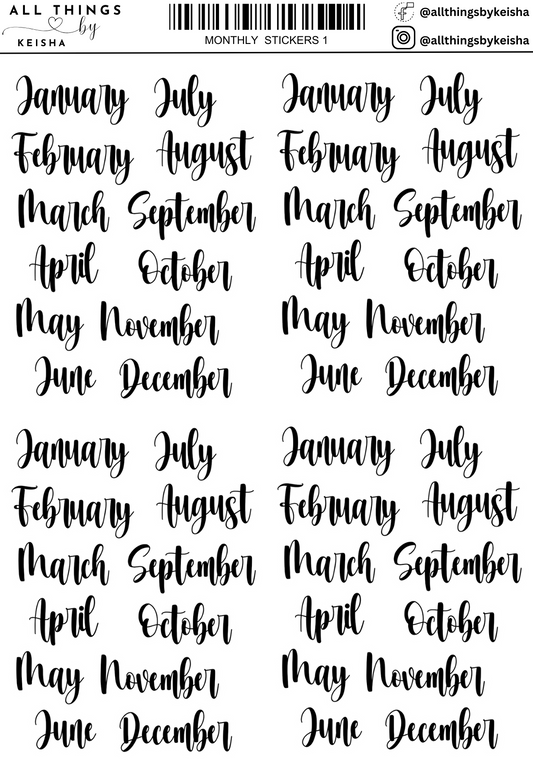 MONTHLY BLACK SCRIPT STICKERS