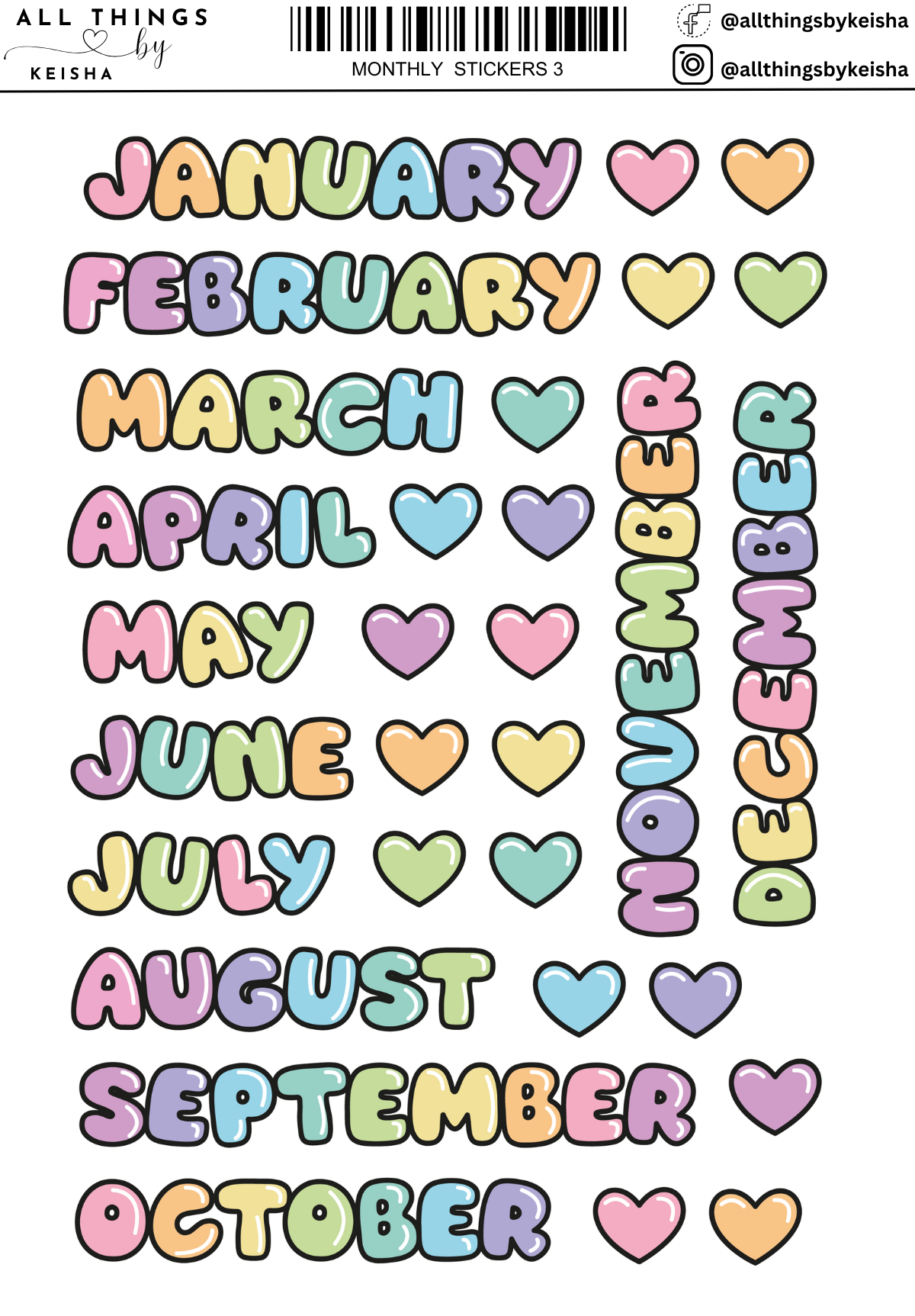 MONTHLY BLACK SCRIPT STICKERS