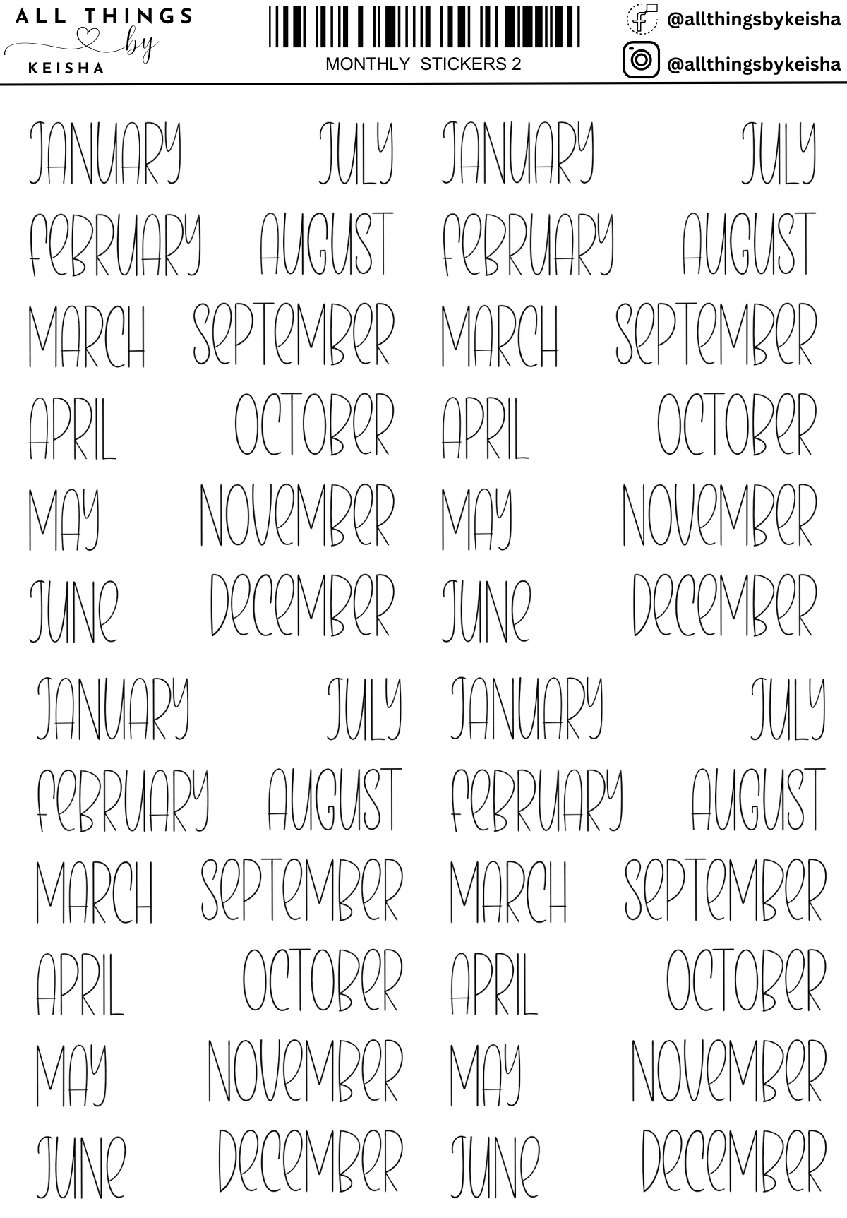 MONTHLY BLACK SCRIPT STICKERS
