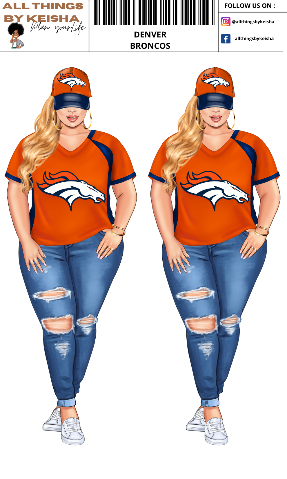DENVER BRONCOS PLANNER GIRL STICKER SET