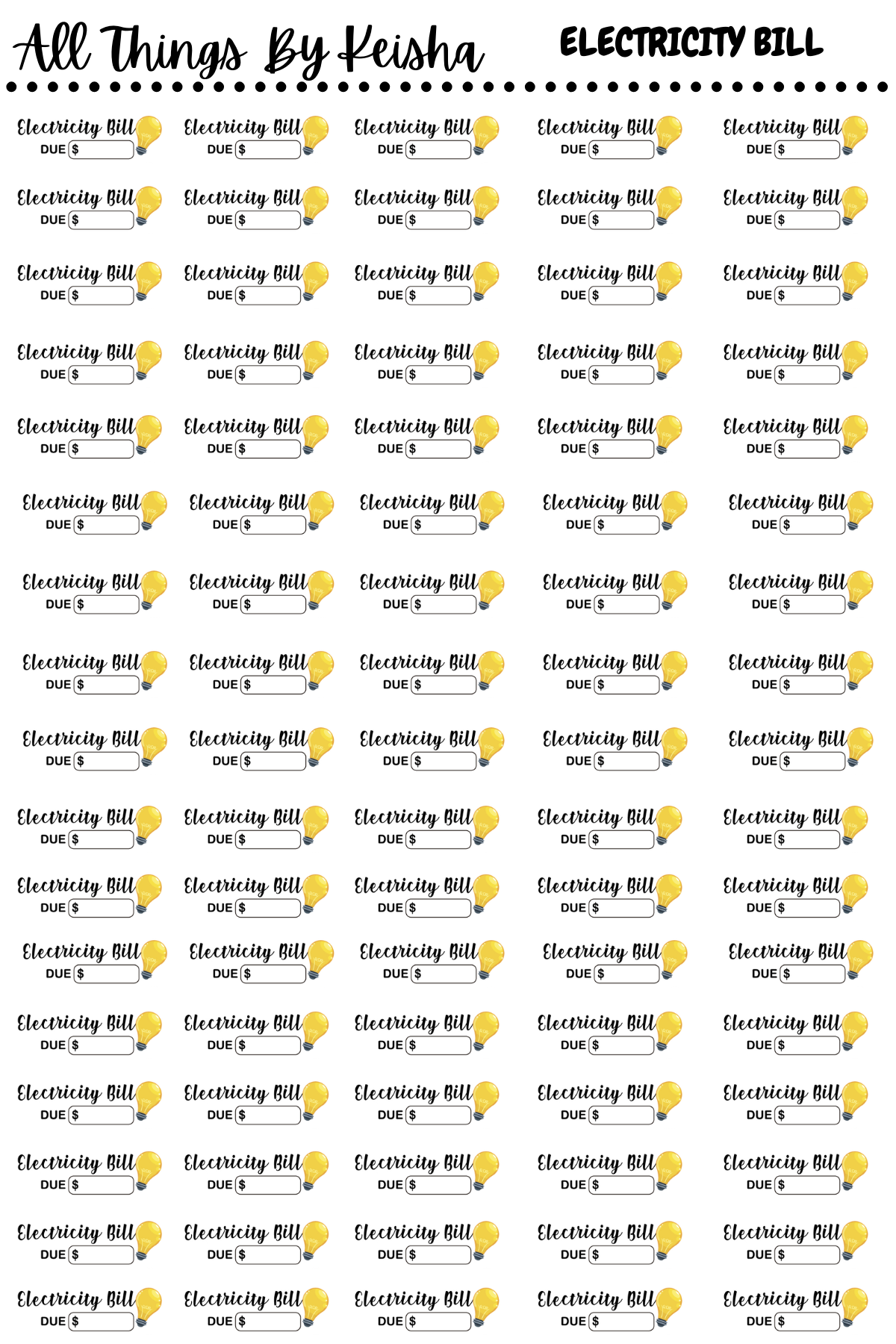 THE MOST IMPORTANT MONTHLY  HOUSEHOLD  DUE SCRIPT STICKERS- BUNDLE