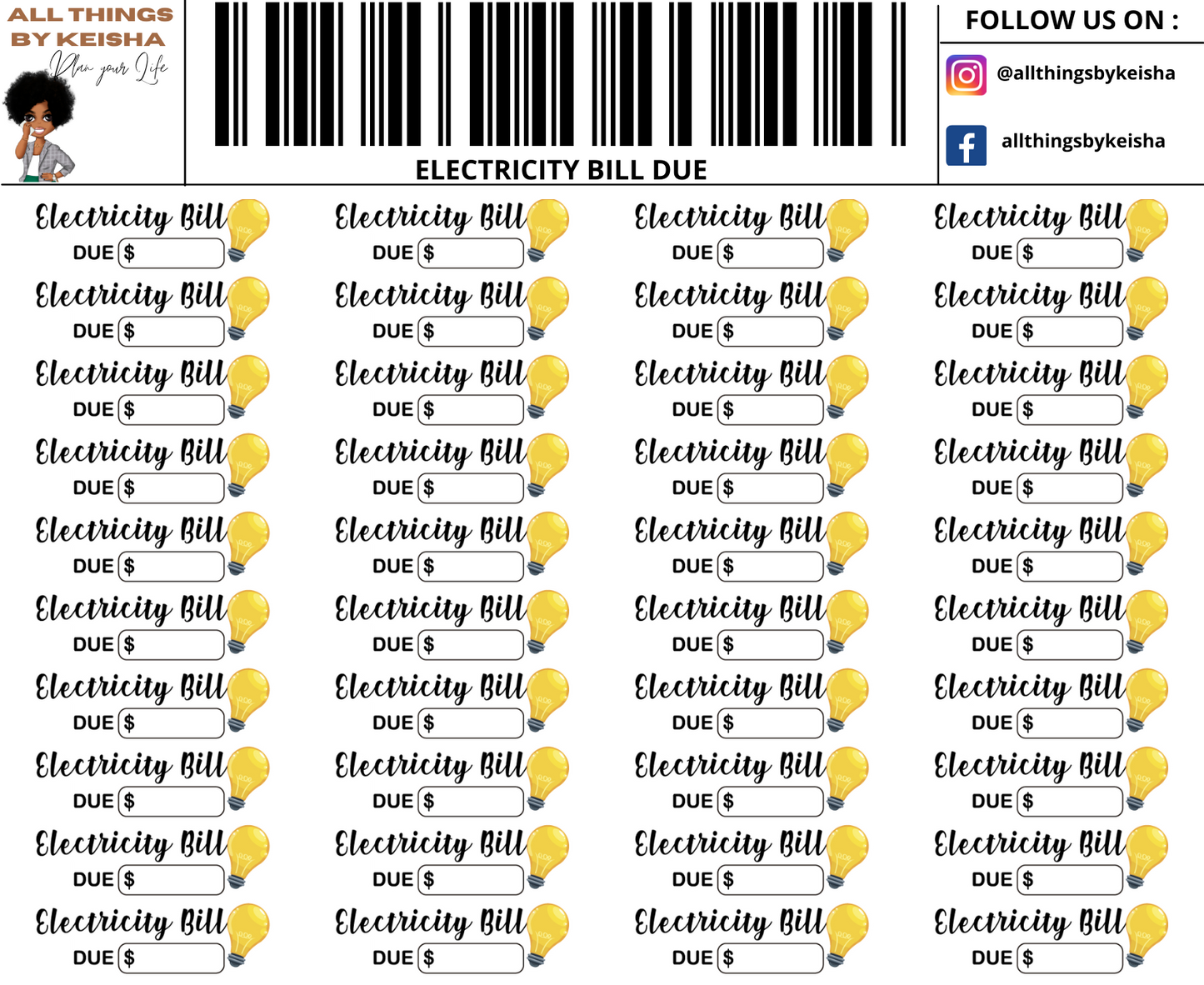 ELECTRICITY DUE STICKERS