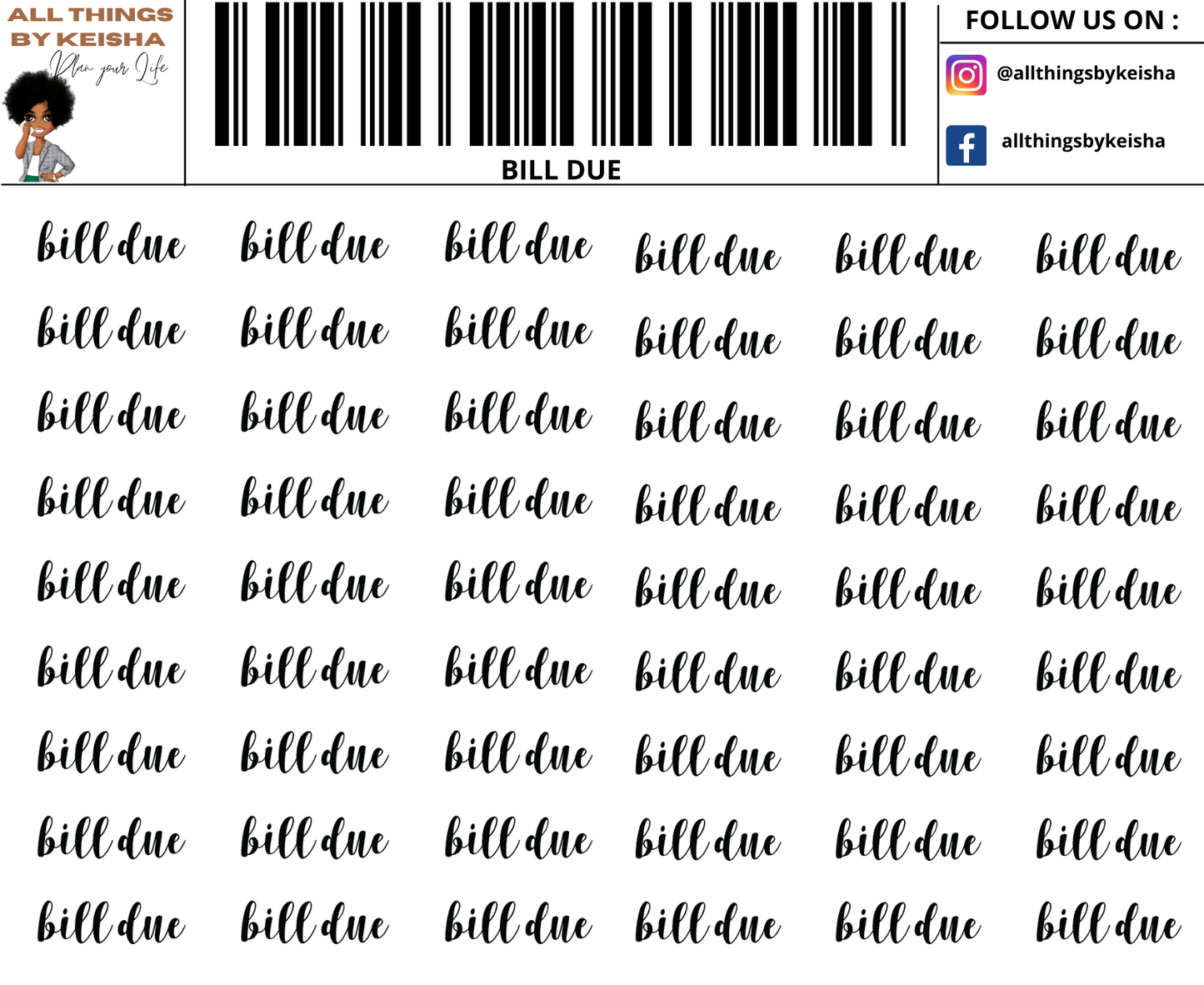 BILL DUE SCRIPT STICKERS