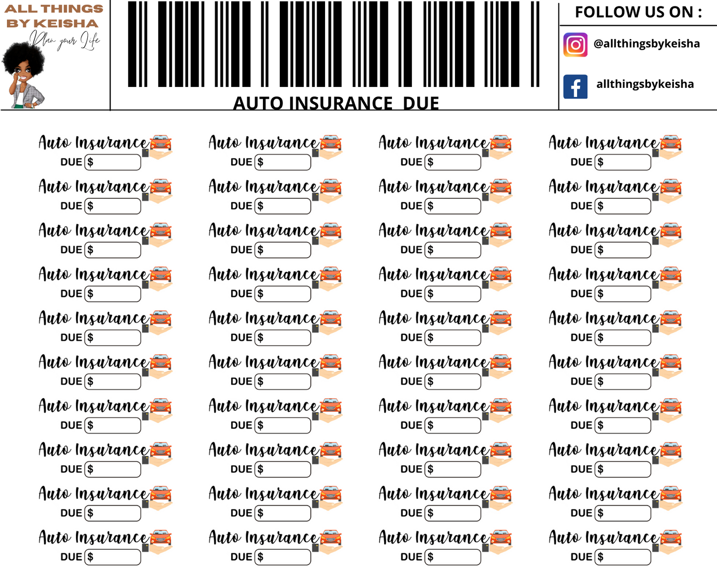 AUTO INSURANCE DUE STICKERS