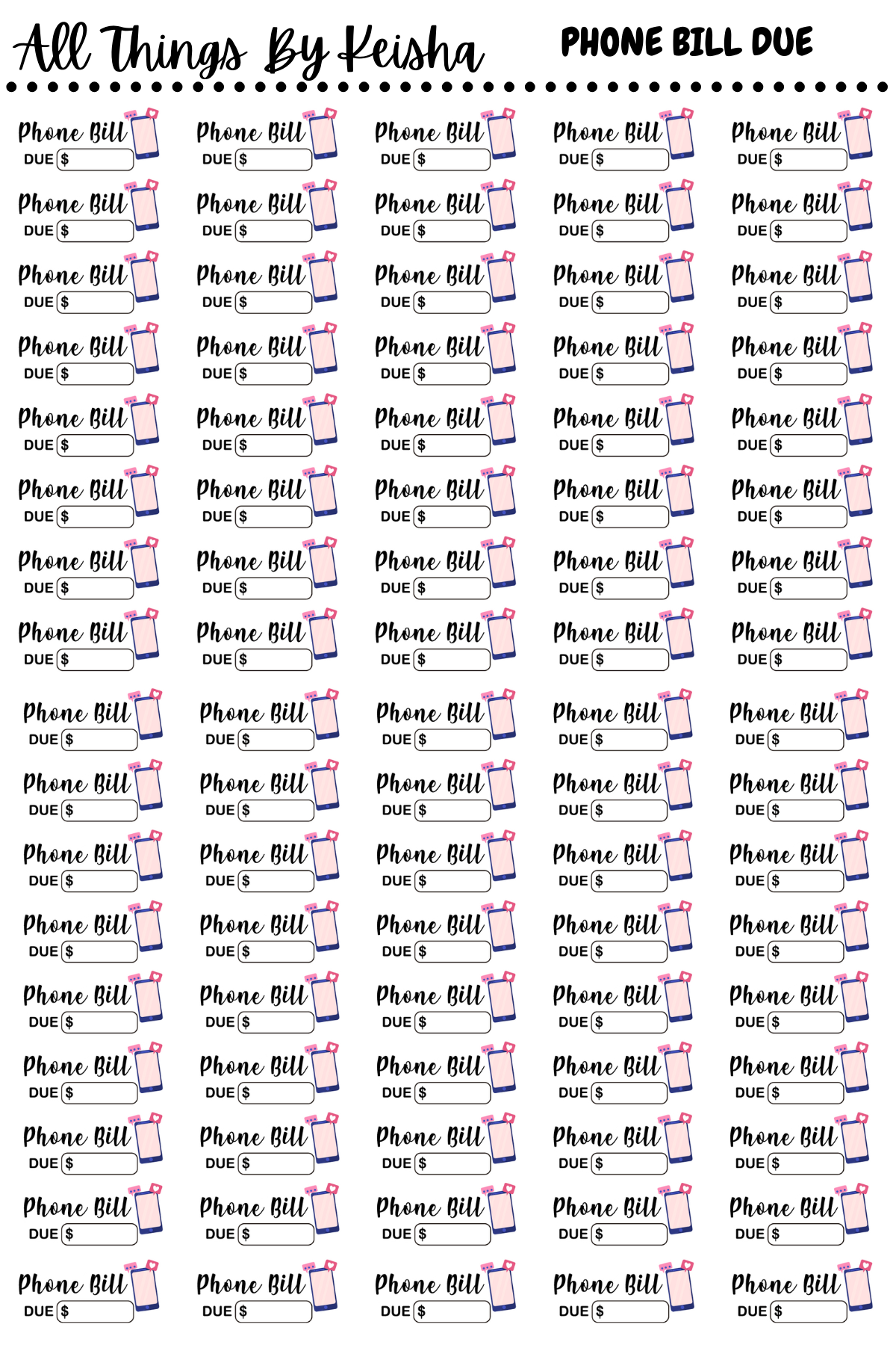 PHONE BILL DUE SCRIPT STICKERS