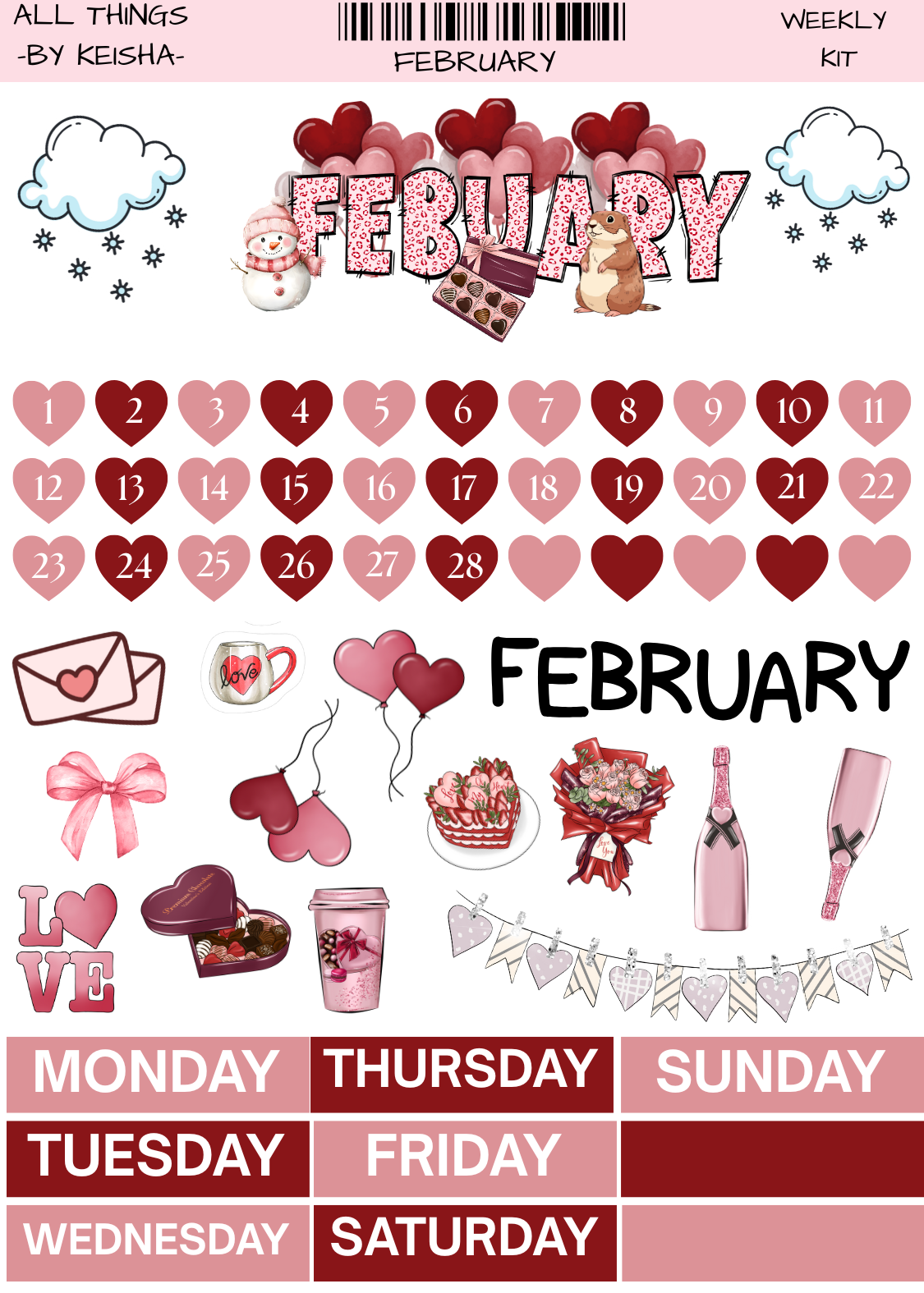 FEBUARY MONTHLY/WEEKLY STICKER KIT