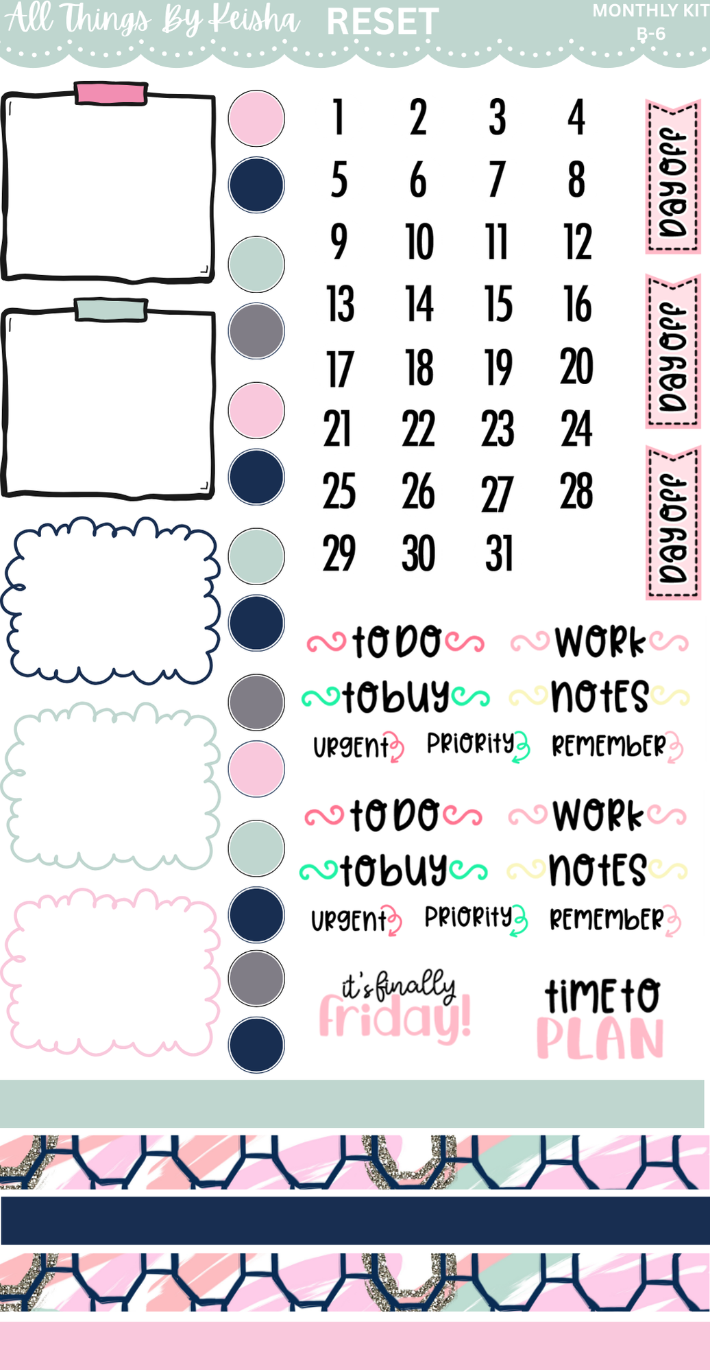 RESET B6 PLANNER STICKER  KIT