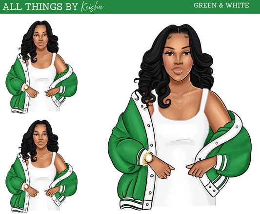 GREEN & WHITE SORORITY INSPIRED DOLL