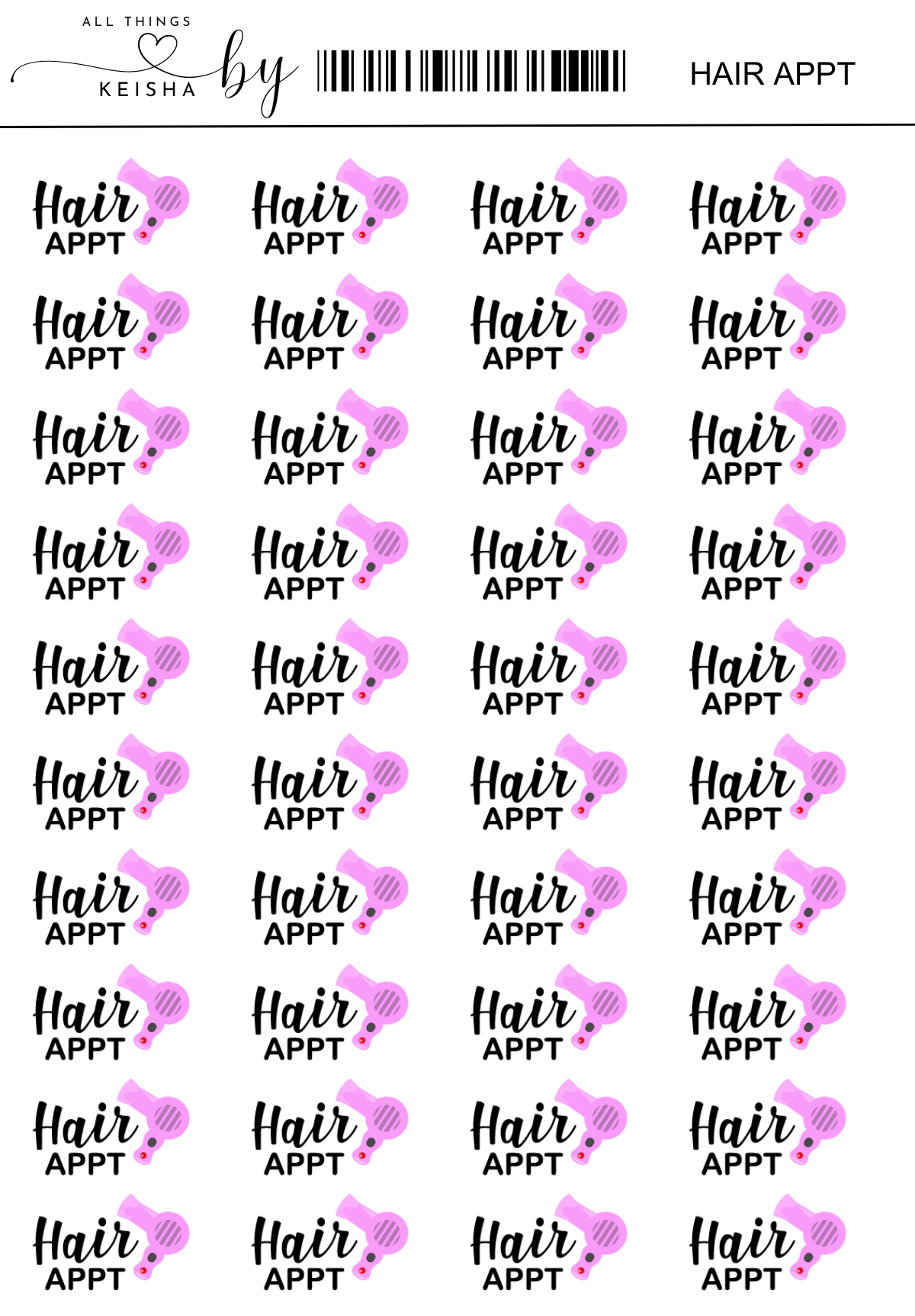 HAIR APPOINTMENT SCRIPT STICKERS