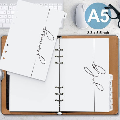 A5 Binder Dividers with Monthly Tabs