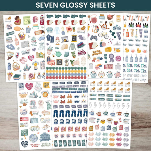 Self-Care Planner Sticker Pack - 8 Sheets