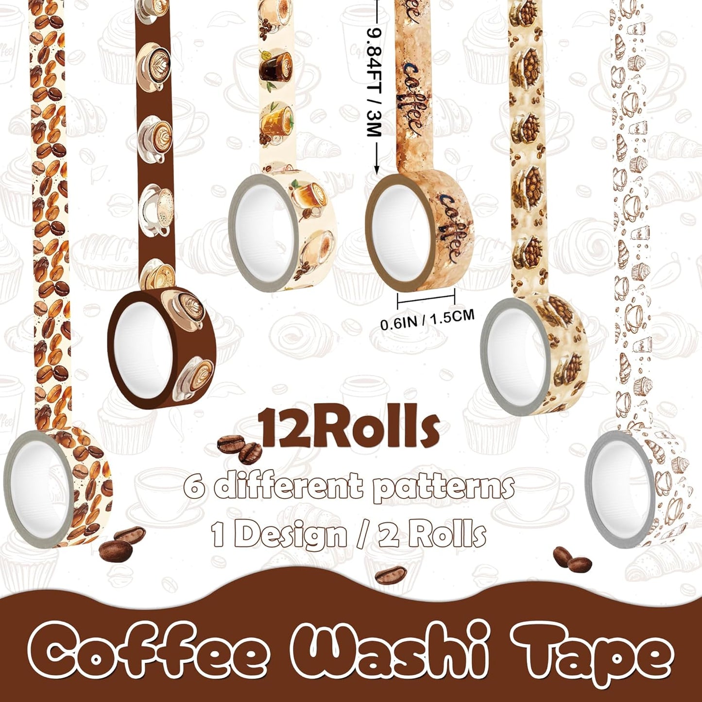12  COFFEE ROLLS  WASHI TAPE