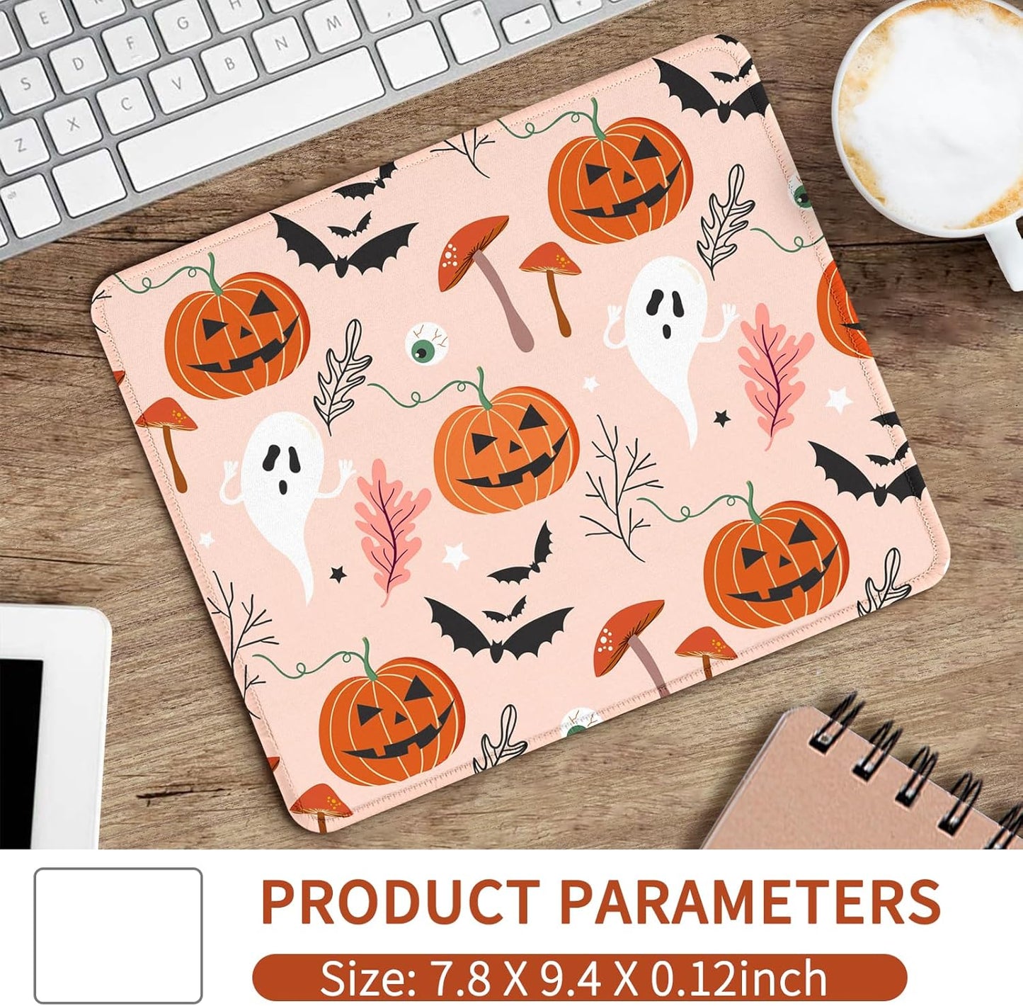 Square Aesthetic Cute Ghosts and Pumpkins Mouse Pad