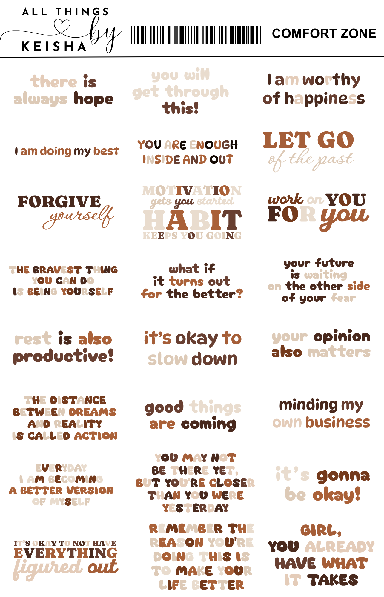 COMFORT ZONE THEMED STICKER PACK