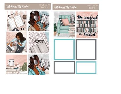 GIRLS WITH BOOKS- THEMED STICKER  BOX