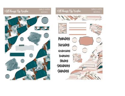 GIRLS WITH BOOKS- THEMED STICKER  BOX