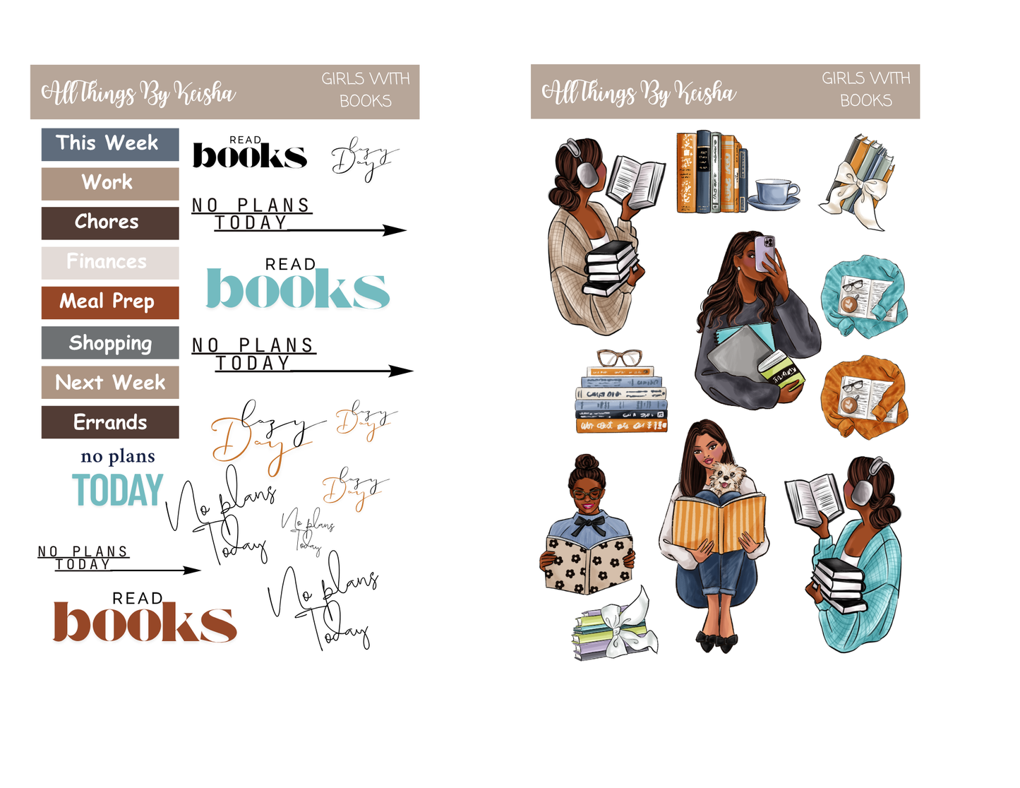 GIRLS WITH BOOKS- THEMED STICKER  BOX