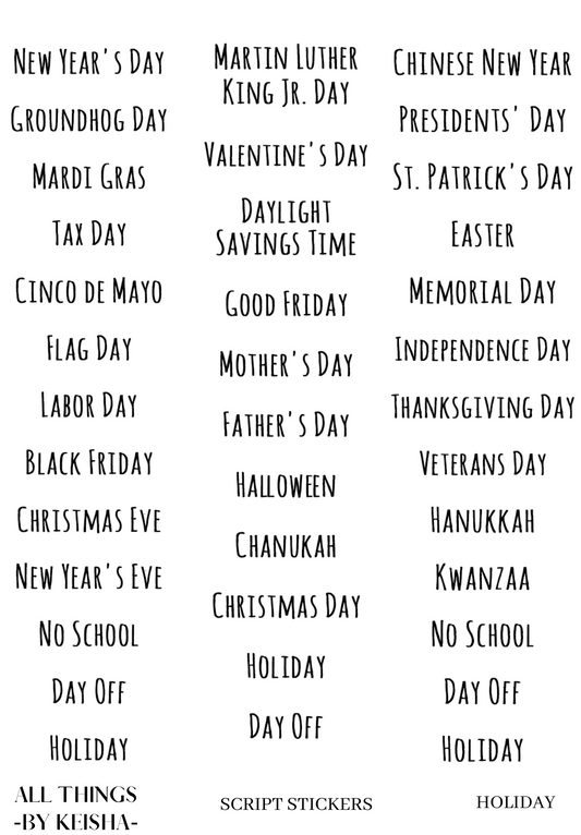 HOLIDAY SCRIPT STICKERS