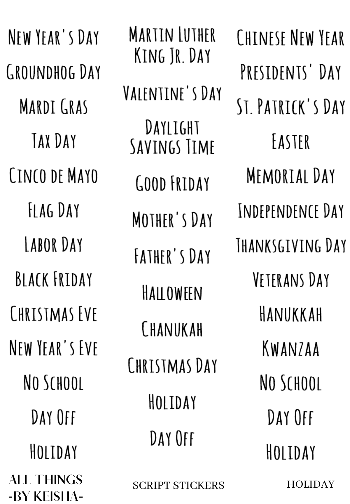HOLIDAY SCRIPT STICKERS