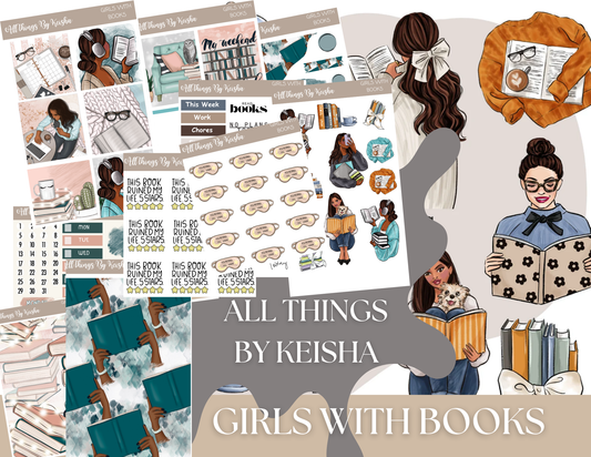 GIRLS WITH BOOKS- THEMED STICKER  BOX