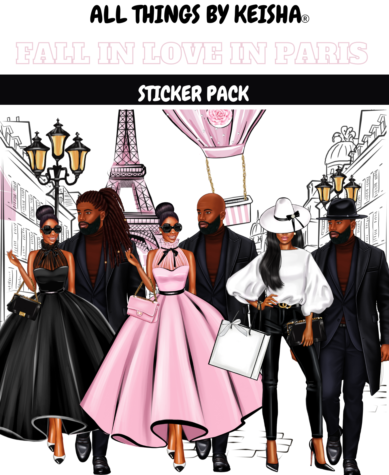 FALL IN LOVE IN PARIS THEMED STICKER PACK- DARK