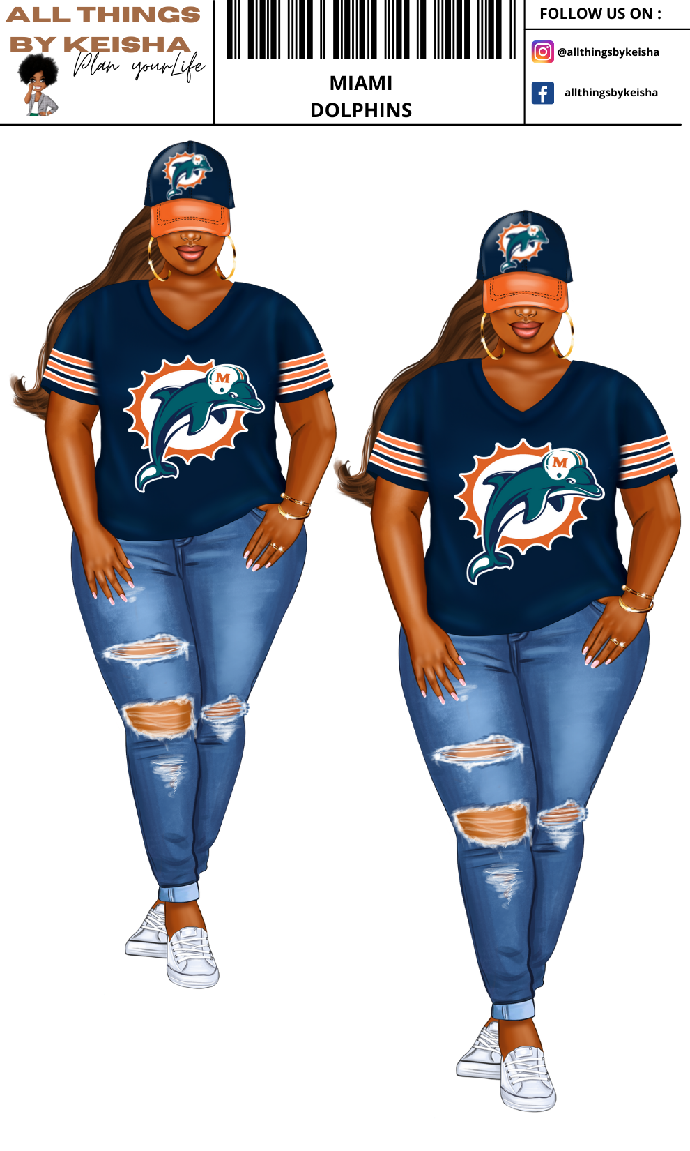 MIAMI DOLPHINS PLANNER GIRL STICKER SET