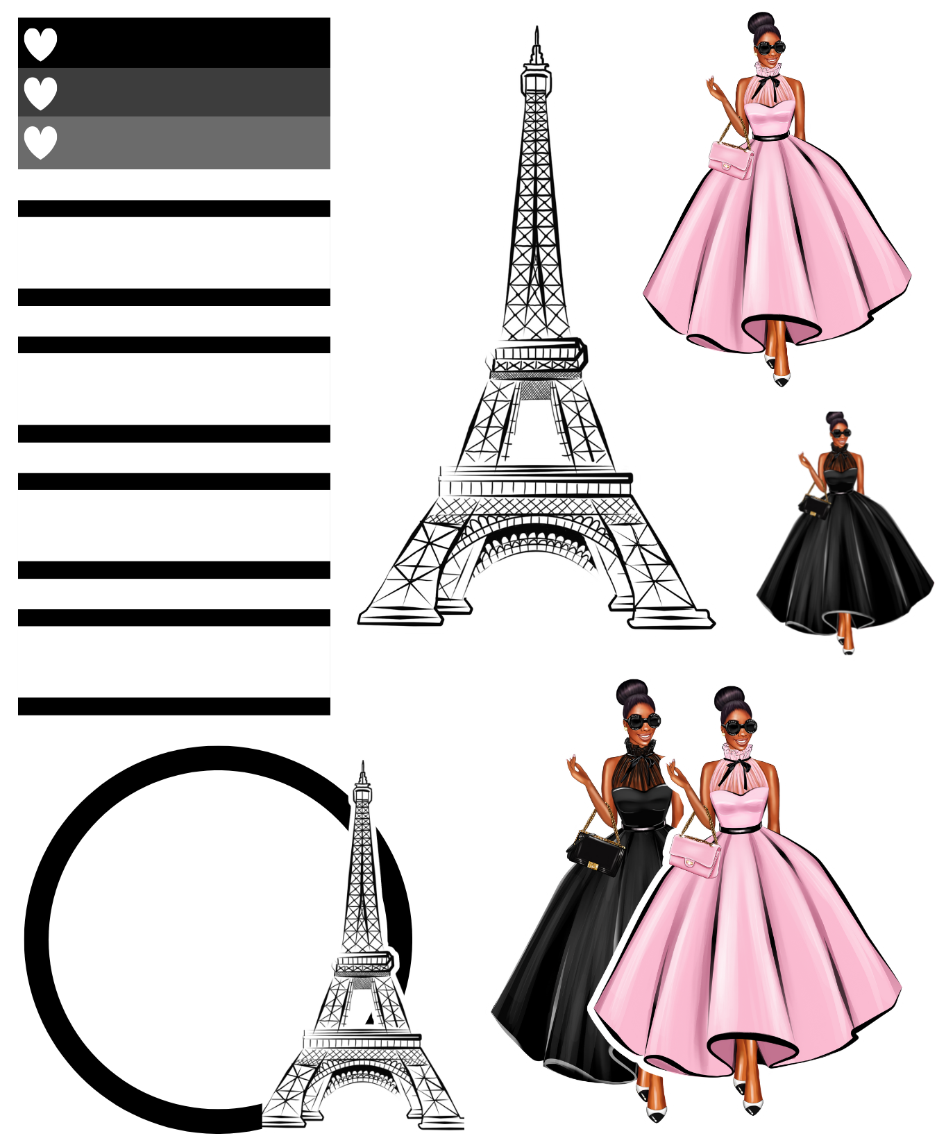 FALL IN LOVE IN PARIS THEMED STICKER PACK- DARK