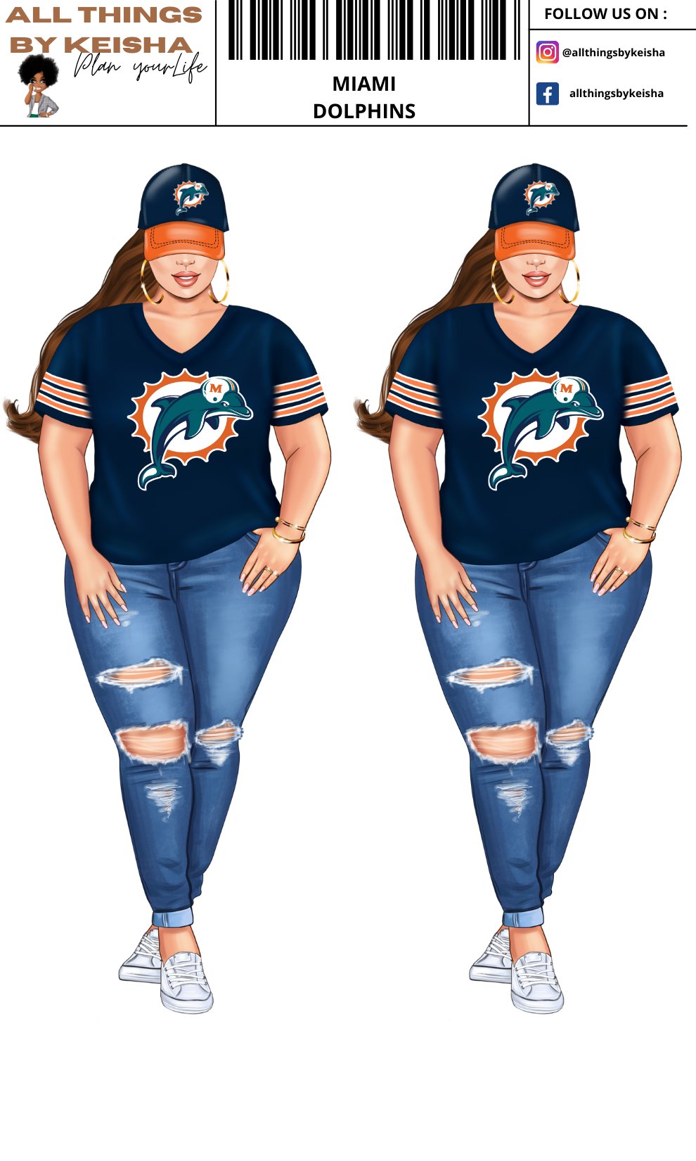 MIAMI DOLPHINS PLANNER GIRL STICKER SET