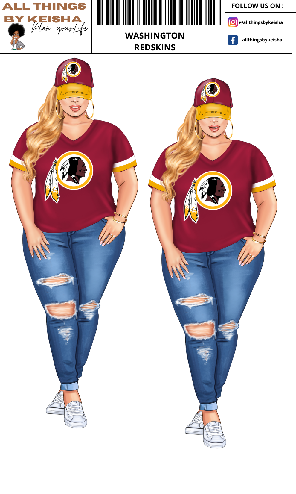 WASHINGTON COMMANDERS PLANNER GIRL STICKER SET