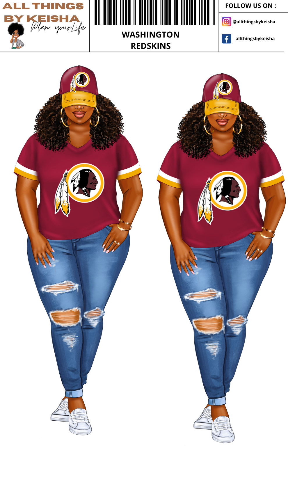 WASHINGTON COMMANDERS PLANNER GIRL STICKER SET