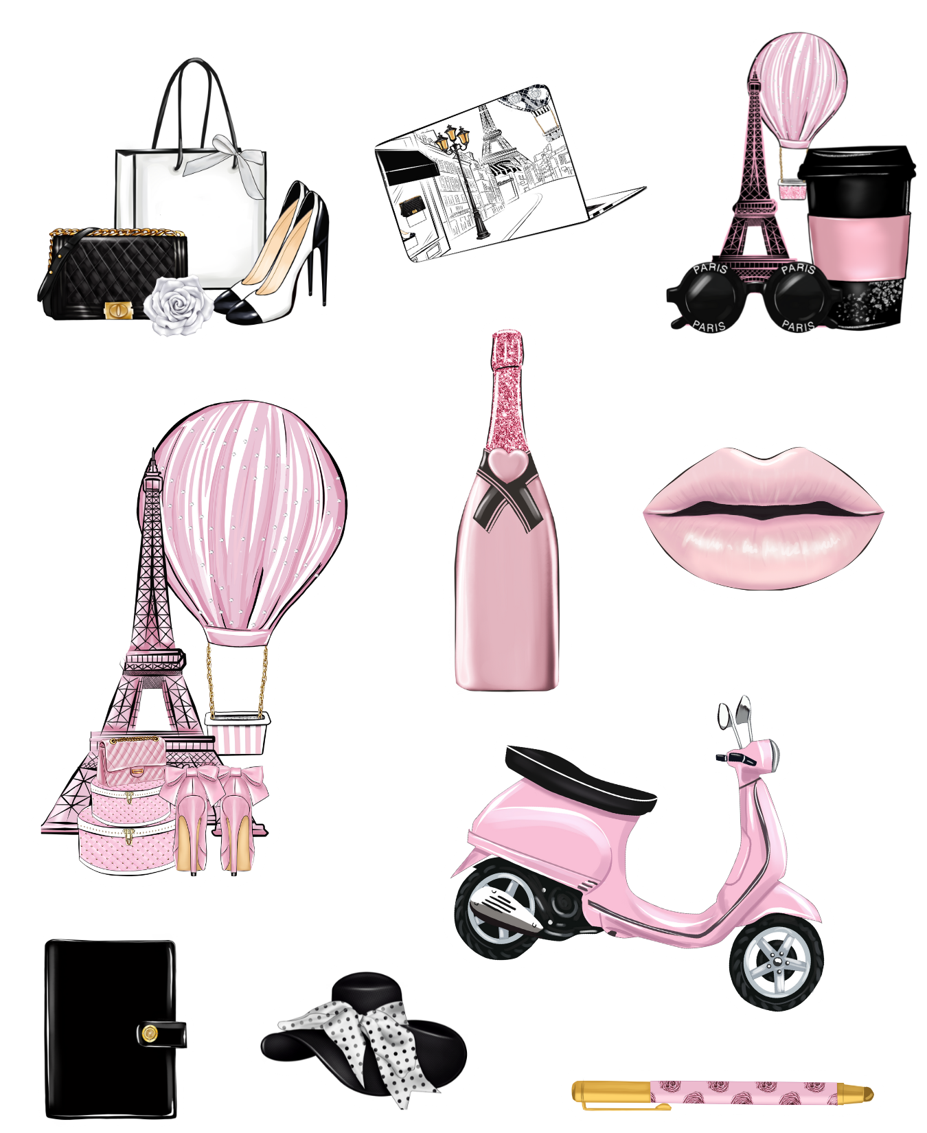 FALL IN LOVE IN PARIS THEMED STICKER PACK- DARK