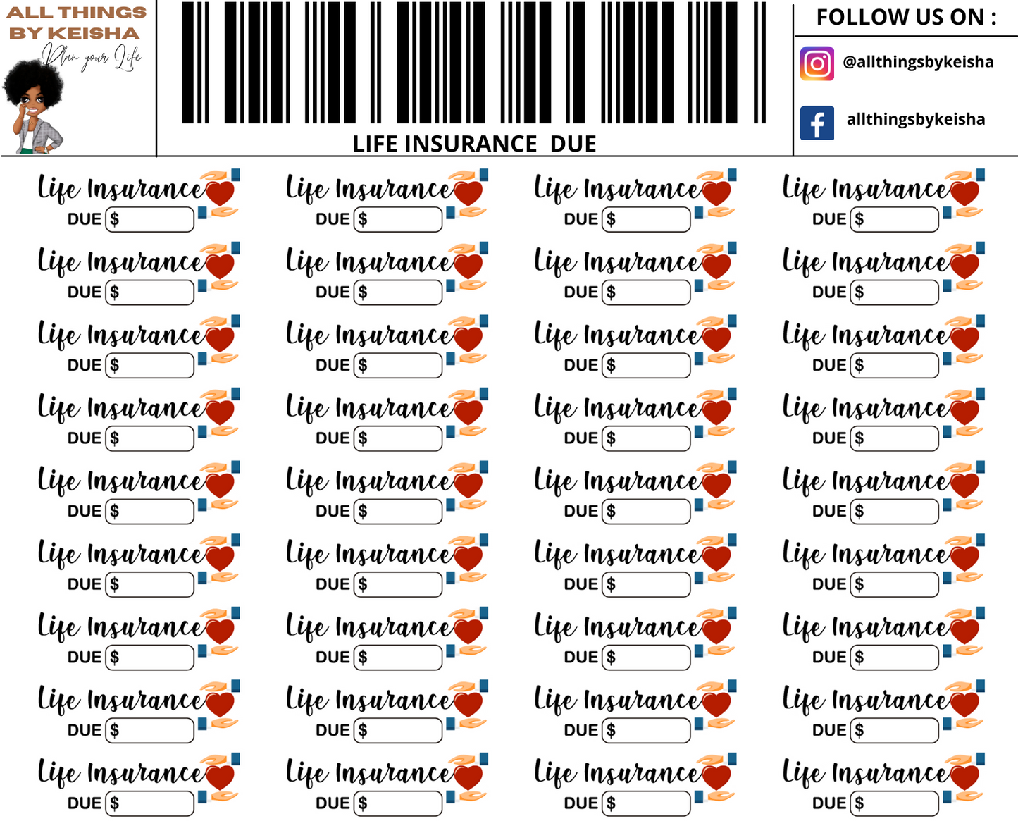 LIFE INSURANCE DUE STICKERS