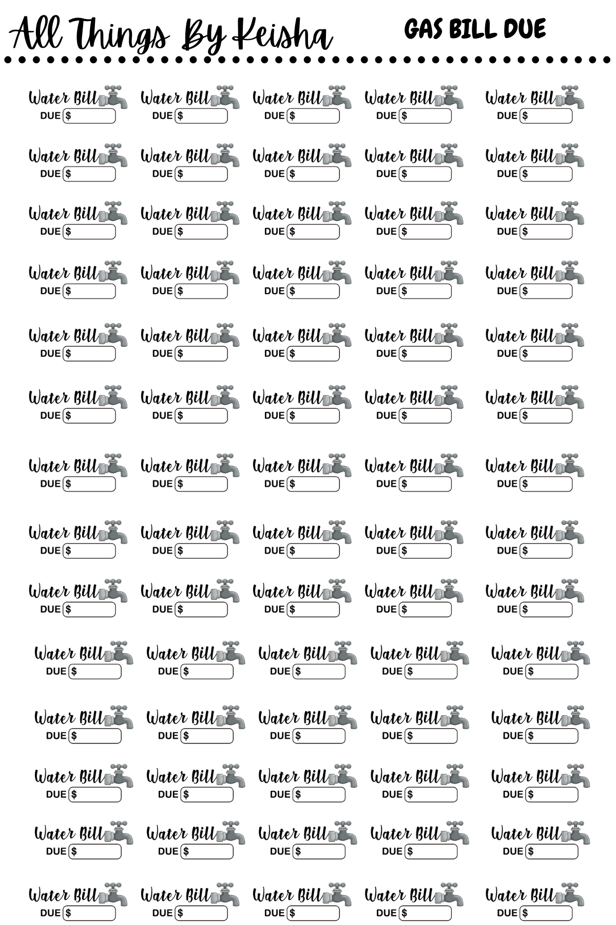 WATER BILL DUE SCRIPT STICKERS